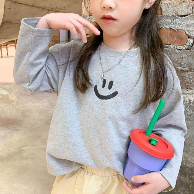 Ｔシャツ 子供服 長袖 スマイル柄 韓国子供服 かわいい 女の子 アウトウェア キッズ/ベビー/マタニティのキッズ服女の子用(90cm~)(Tシャツ/カットソー)の商品写真