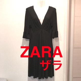 ザラ(ZARA)のZARAザラ　ワンピース　最終お値下げ価格です‼️ 七分袖　黒　Ｍ(ひざ丈ワンピース)