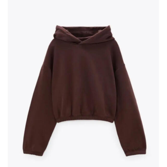 ZARA(ザラ)の【新品・未使用】ZARA クロップド丈 フーディ  ブラウン　XL レディースのトップス(パーカー)の商品写真