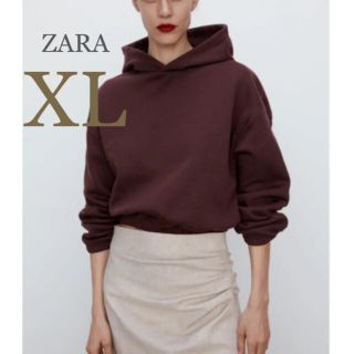 ザラ(ZARA)の【新品・未使用】ZARA クロップド丈 フーディ  ブラウン　XL(パーカー)