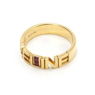 ヴィンテージ セリーヌ ルビー装飾ロゴカットアウトK18YGリング 指輪
