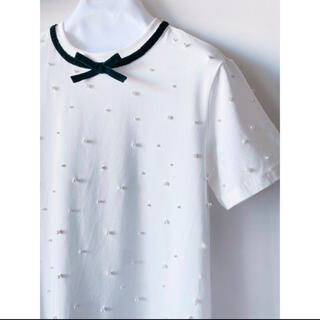 Miumiu パールトリム　リボン　半袖　Tシャツ　XS