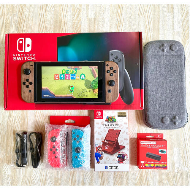 [美品] 任天堂スイッチ本体　グレー(木目カスタム) オプション多数