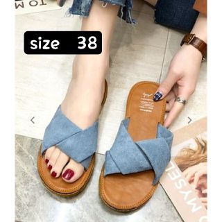 Size38♥サンダル ペタンコ スエード調 クロスストラップ(サンダル)