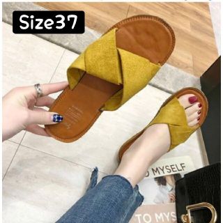 Size37♥サンダル ペタンコ スエード調 クロスストラップ(サンダル)