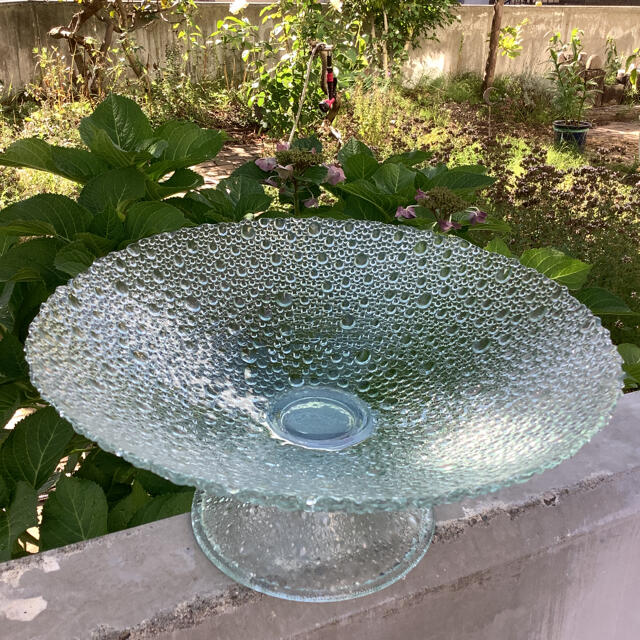 スペイン製　RECYCLED GLASS  コンポート　フルーツ盛り皿　花器