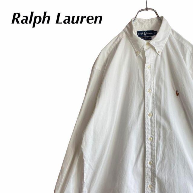 ラルフローレン 刺繍ロゴ 無地 長袖 BDシャツ ホワイト ビッグシルエット
