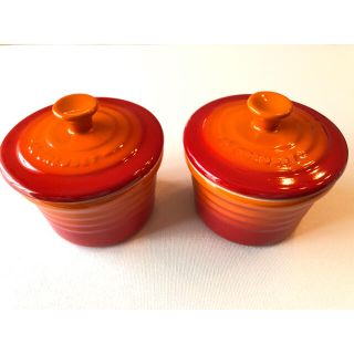 ルクルーゼ(LE CREUSET)のル・クルーゼ　蓋付きミニココット　オレンジ　2個組(食器)