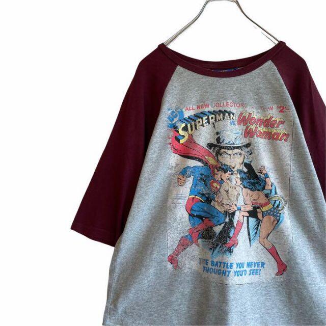 スーパーマン プリント 長袖 七分袖 ロングTシャツ ロンT