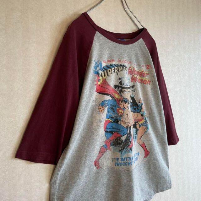 スーパーマン プリント 長袖 七分袖 ロングTシャツ ロンT