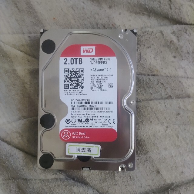 ほぼ未使用状態のWD RED SATA HDD3.5インチ2TB(AVコマンド)