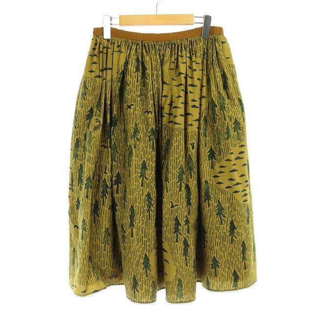 mina perhonen(ミナペルホネン)のミナペルホネン フレアスカート ロング 総柄 絹 ウール混 L 黄色 緑 レディースのスカート(ロングスカート)の商品写真