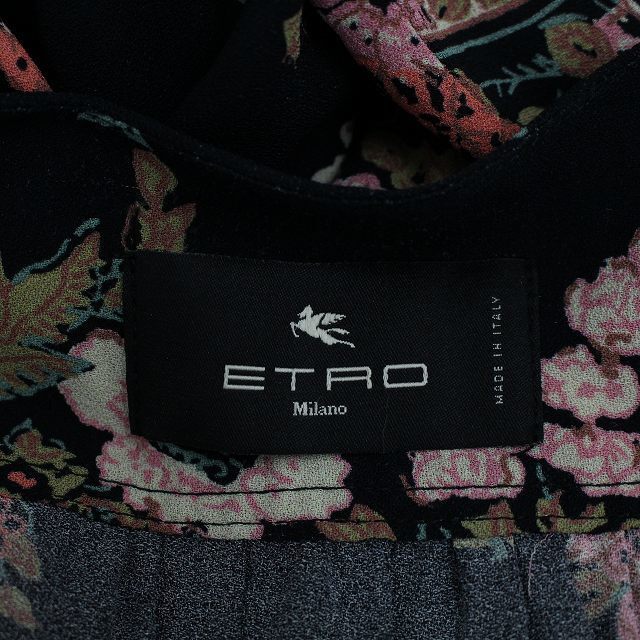 ETRO - エトロ ワンピース ロング 長袖 ラップ 花柄 38 M 黒 ブラック