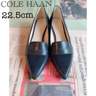 コールハーン(Cole Haan)の【美品】コールハーン パンプス 黒 レザー/スエード ローヒール(ハイヒール/パンプス)