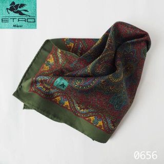 エトロ(ETRO)のエトロ ETRO ペイズリー シルク カーキ ポケットチーフ イタリア 90’s(ハンカチ/ポケットチーフ)