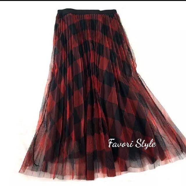 FRAY I.D(フレイアイディー)のチュールスカート   red × black レディースのスカート(ロングスカート)の商品写真