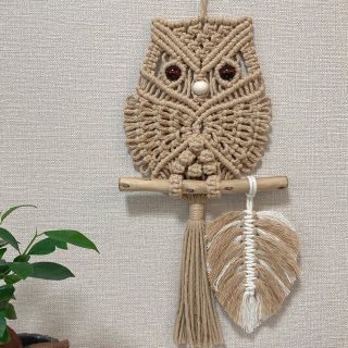 macramé✳︎マクラメ編み　フクロウタペストリー　流木(インテリア雑貨)