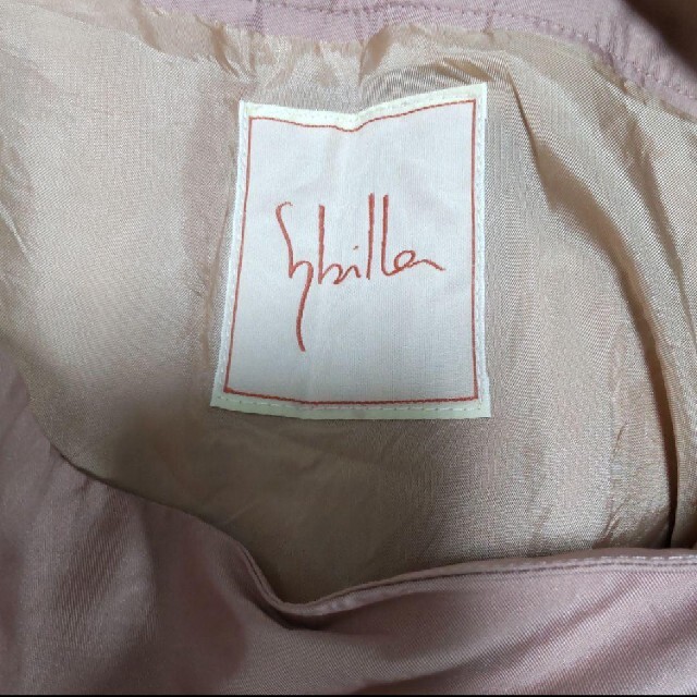 Sybilla(シビラ)のSybilla（シビラ）サイドジップフレアスカート　ピンクベージュ系光沢感 レディースのスカート(ひざ丈スカート)の商品写真