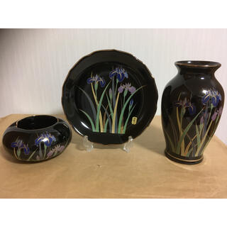 新品未使用　正峯窯　陶器　飾り皿　灰皿　花瓶　3点セット　(置物)