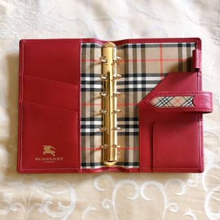 バーバリー(BURBERRY)のBURBERRYレザーシステム手帳、6つ穴、ボルドーカラー、Used品(その他)