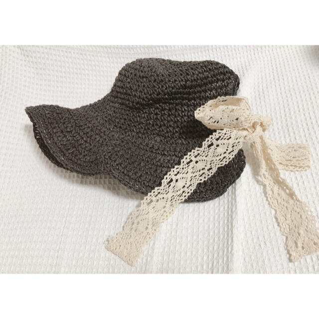 dholic(ディーホリック)のディーホリック　韓国風　ワイヤーブリムストローリボンハット　ブラック レディースの帽子(麦わら帽子/ストローハット)の商品写真