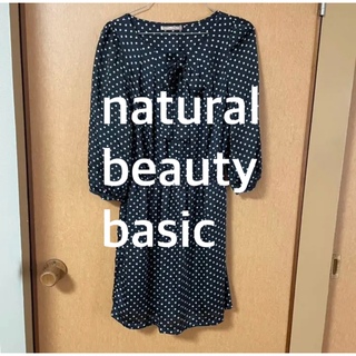 ナチュラルビューティーベーシック(NATURAL BEAUTY BASIC)のNatural Beauty Basic  ドットワンピース　ボータイ　レトロ(ひざ丈ワンピース)