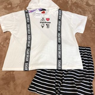 新品 160 女の子 トップス ボトム セット 半袖 Tシャツ フード付 セトア(Tシャツ/カットソー)