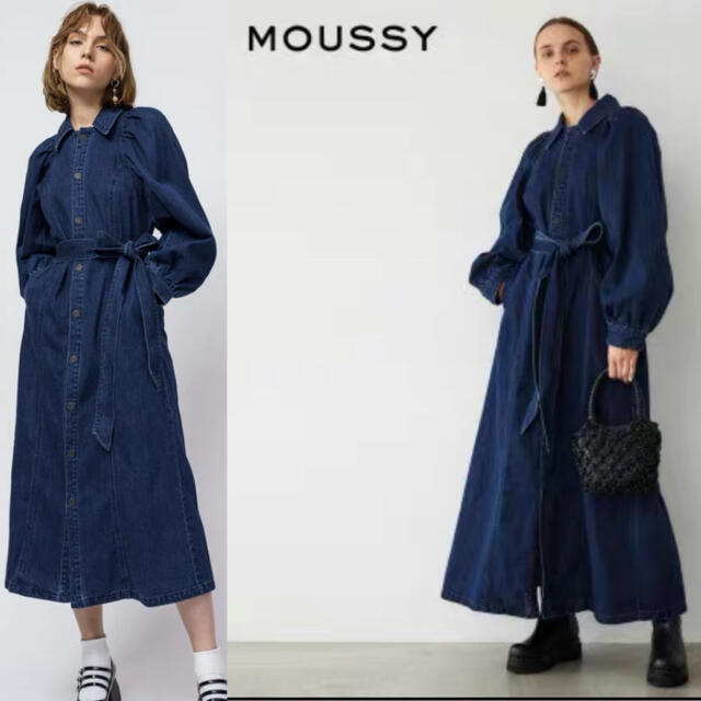 moussy(マウジー)の新品タグ付きmoussy♡2021SS♡パフスリーブデニムロングワンピース レディースのワンピース(ロングワンピース/マキシワンピース)の商品写真