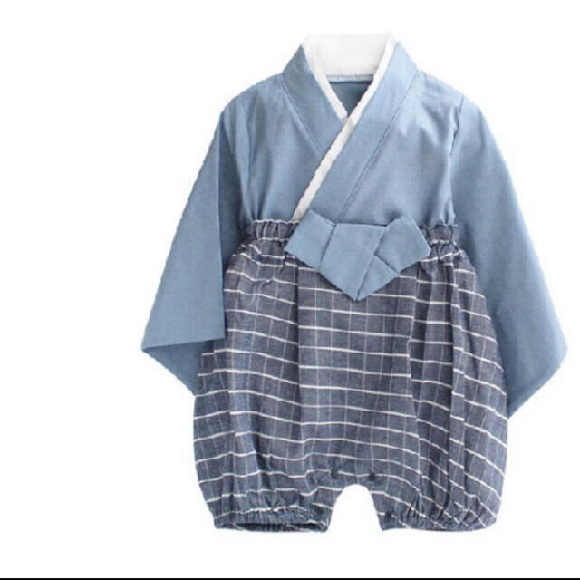 ベビー80袴ロンパース　お祝い行事に⭐︎ブルー キッズ/ベビー/マタニティのベビー服(~85cm)(ロンパース)の商品写真