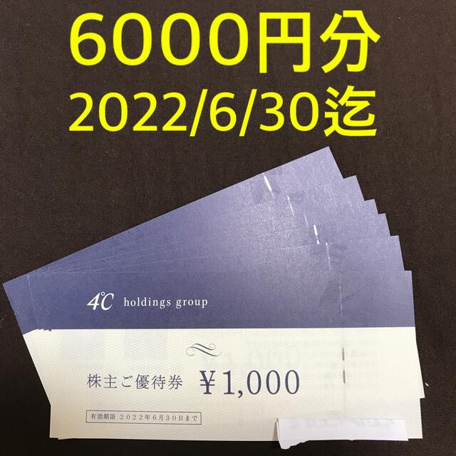 4℃(ヨンドシー)のヨンドシーホールディングス 4℃ 株主優待 株主ご優待券 6000円分 チケットの優待券/割引券(ショッピング)の商品写真