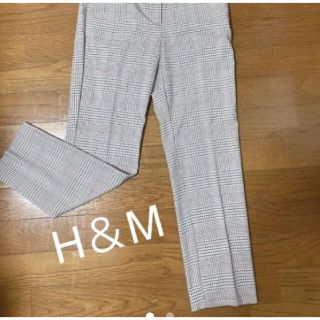 ザラ(ZARA)のH&M テーパードパンツ チェックパンツピンク グレー(カジュアルパンツ)