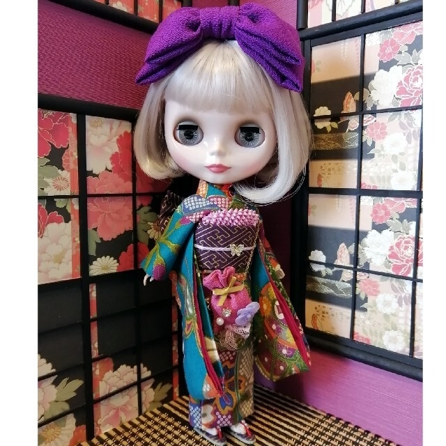 【夢人屋呉服店】ブライス　着物　リボンカチューシャ&刺繍帯のセット