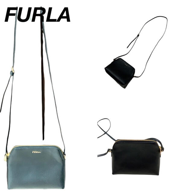 FURLA ショルダーバッグ ボエム ポシェット レザー 金ロゴ 黒