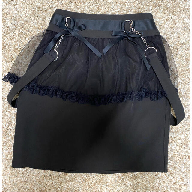 ROJITA(ロジータ)のサス付チュールタイトスカート　ブラック レディースのスカート(ミニスカート)の商品写真