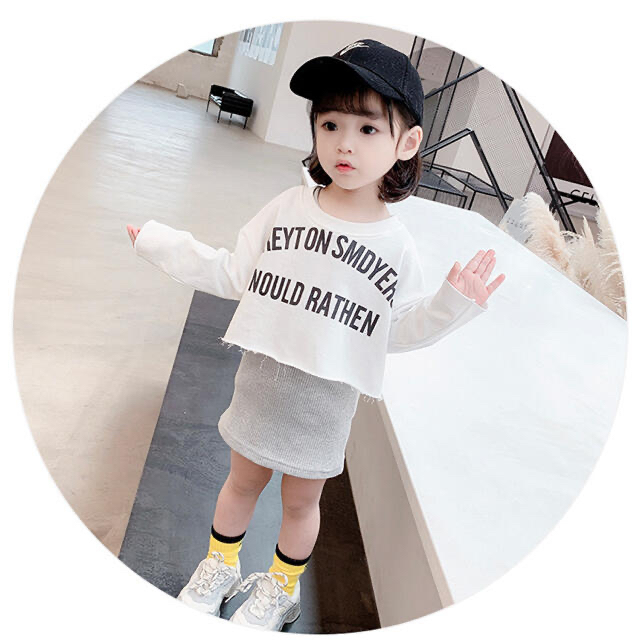 110 白 新品 韓国 キッズ 子供 ワンピース 長袖 女の子 トップス セット キッズ/ベビー/マタニティのキッズ服女の子用(90cm~)(ワンピース)の商品写真