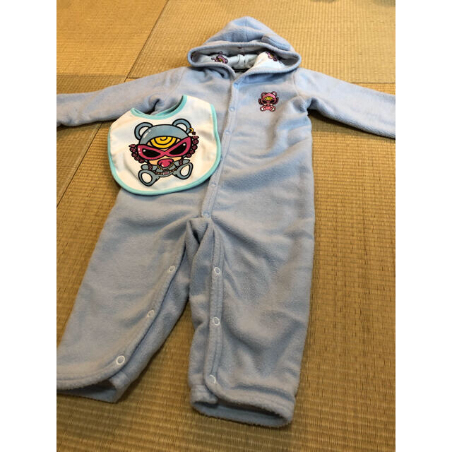 HYSTERIC MINI(ヒステリックミニ)の専用 カバーオール　サックス、スタイ キッズ/ベビー/マタニティのベビー服(~85cm)(カバーオール)の商品写真