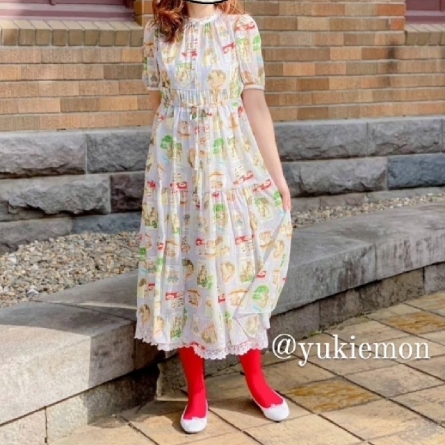 franche lippee(フランシュリッペ)のyukiemon テキスタイル5分袖ワンピース Diary柄☆フランシュリッペ レディースのワンピース(ロングワンピース/マキシワンピース)の商品写真