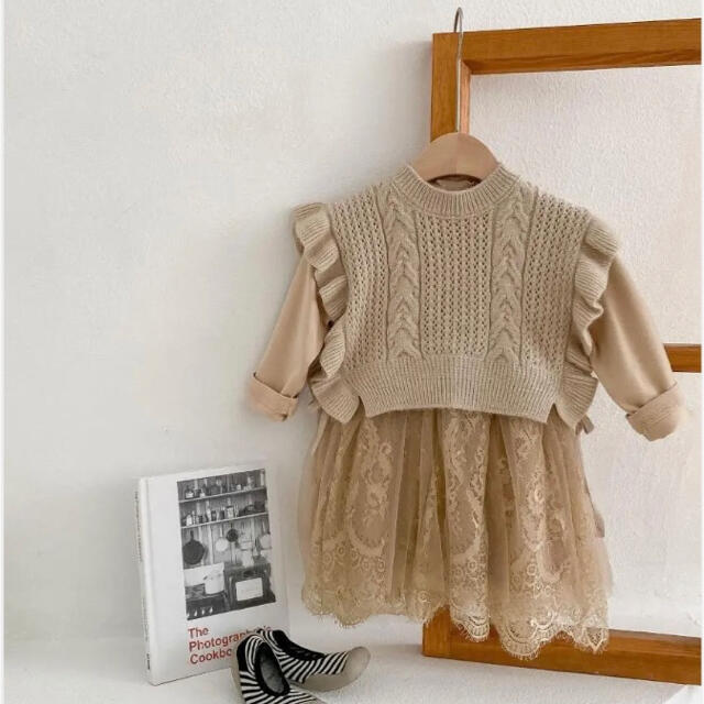 ☆オーガンジースカートとウールセーターベストのアンサンブルワンピース☆ キッズ/ベビー/マタニティのキッズ服女の子用(90cm~)(ワンピース)の商品写真