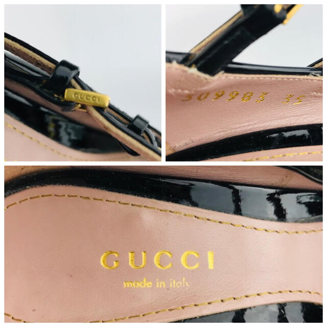 Gucci(グッチ)の美品★GUCCI★3連甲ストラップ パテントレザー オープントゥパンプス(35) レディースの靴/シューズ(ハイヒール/パンプス)の商品写真