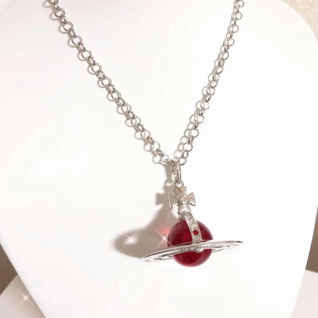 完成品 ヴィヴィアン スモールオーブネックレス シルバー×レッド
