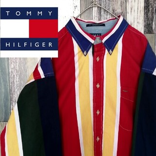 トミーヒルフィガー(TOMMY HILFIGER)のUSA古着 90’s トミー・ヒルフィガー マルチカラー BDシャツ 刺繍ロゴ(シャツ)