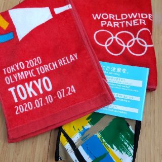 コカコーラ(コカ・コーラ)の3枚で 東京オリンピック 聖火リレー タオル 東京都(ノベルティグッズ)