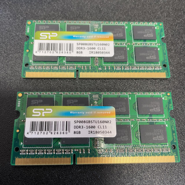 8GB×2枚 計16GB DDR3 1600MHz ノートPC用 増設メモリ