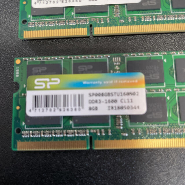 8GB×2枚 計16GB DDR3 1600MHz ノートPC用 増設メモリ 2
