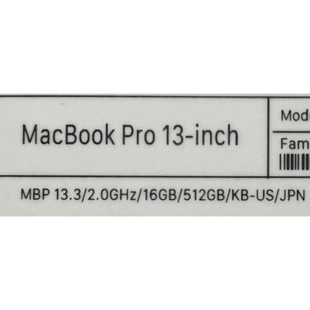 Mac book pro 13-inch 2020年　US配列