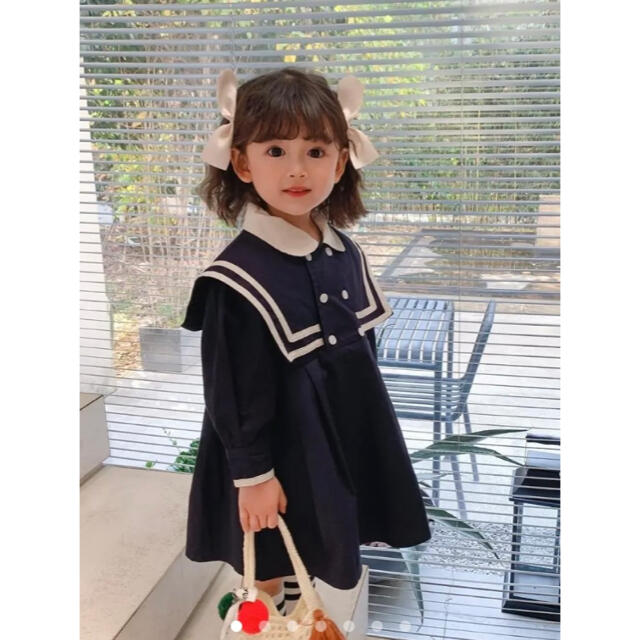 ☆新作セーラー襟の学院風ネイビーワンピース☆ キッズ/ベビー/マタニティのキッズ服女の子用(90cm~)(ワンピース)の商品写真