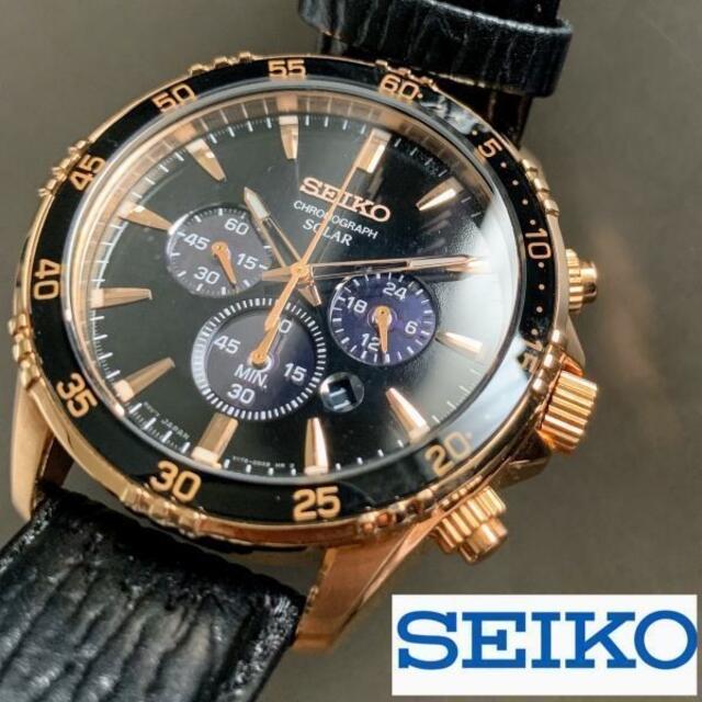 セイコー SEIKO ローズゴールドカラーのソーラー仕様 メンズ腕時計