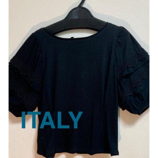 イタリア　セレクト⭐︎デザイントップス  ブラック　黒(カットソー(半袖/袖なし))