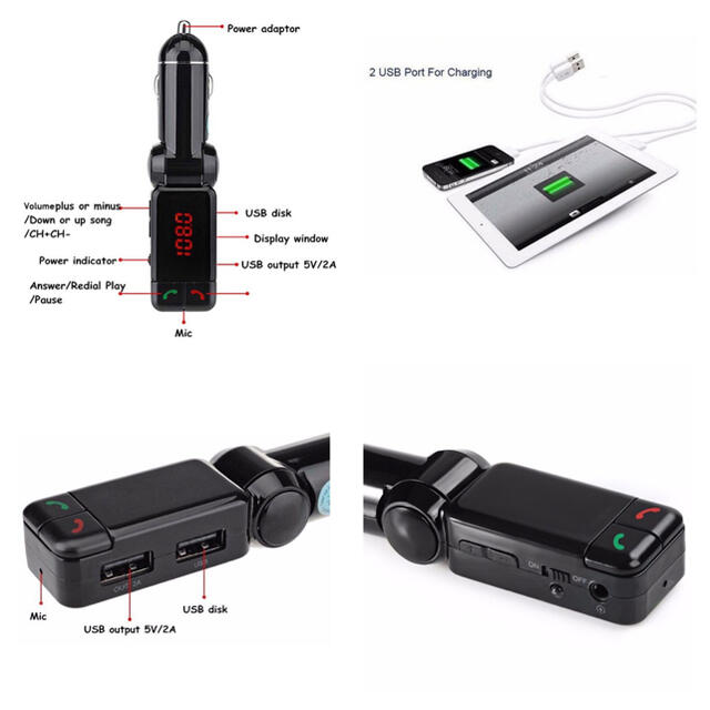 Bluetooth FMトランスミッター 充電器　充電　二台同時充電　音楽再生 自動車/バイクの自動車(車内アクセサリ)の商品写真