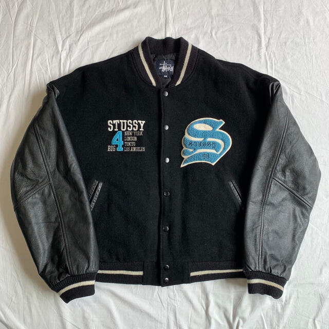 STUSSY(ステューシー)のvintage USA製　STUSSY BIG4 袖レザー　スタジャン メンズのジャケット/アウター(スタジャン)の商品写真